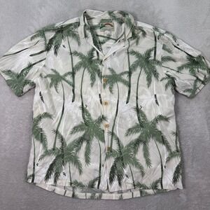 Paradise Found Mens XL Hawaiian Shirt Palm‎ Tree Print Short Sleeve Button Up